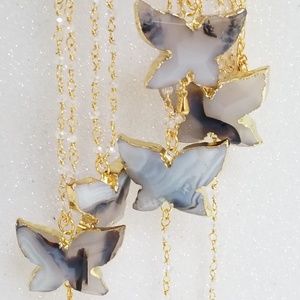 COPY - Gray agate carved butterfly rosery chain necklace